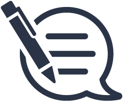 Icon of a chat bubble with a pen, representing writing or messaging.