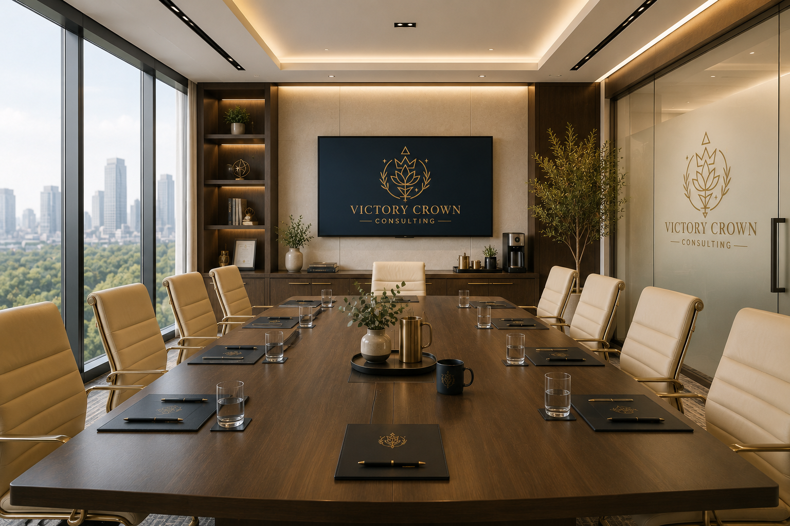 Executive conference room where Victory Crown Consulting collaborates with behavioral health organizations on leadership, strategy, and organizational transformation.