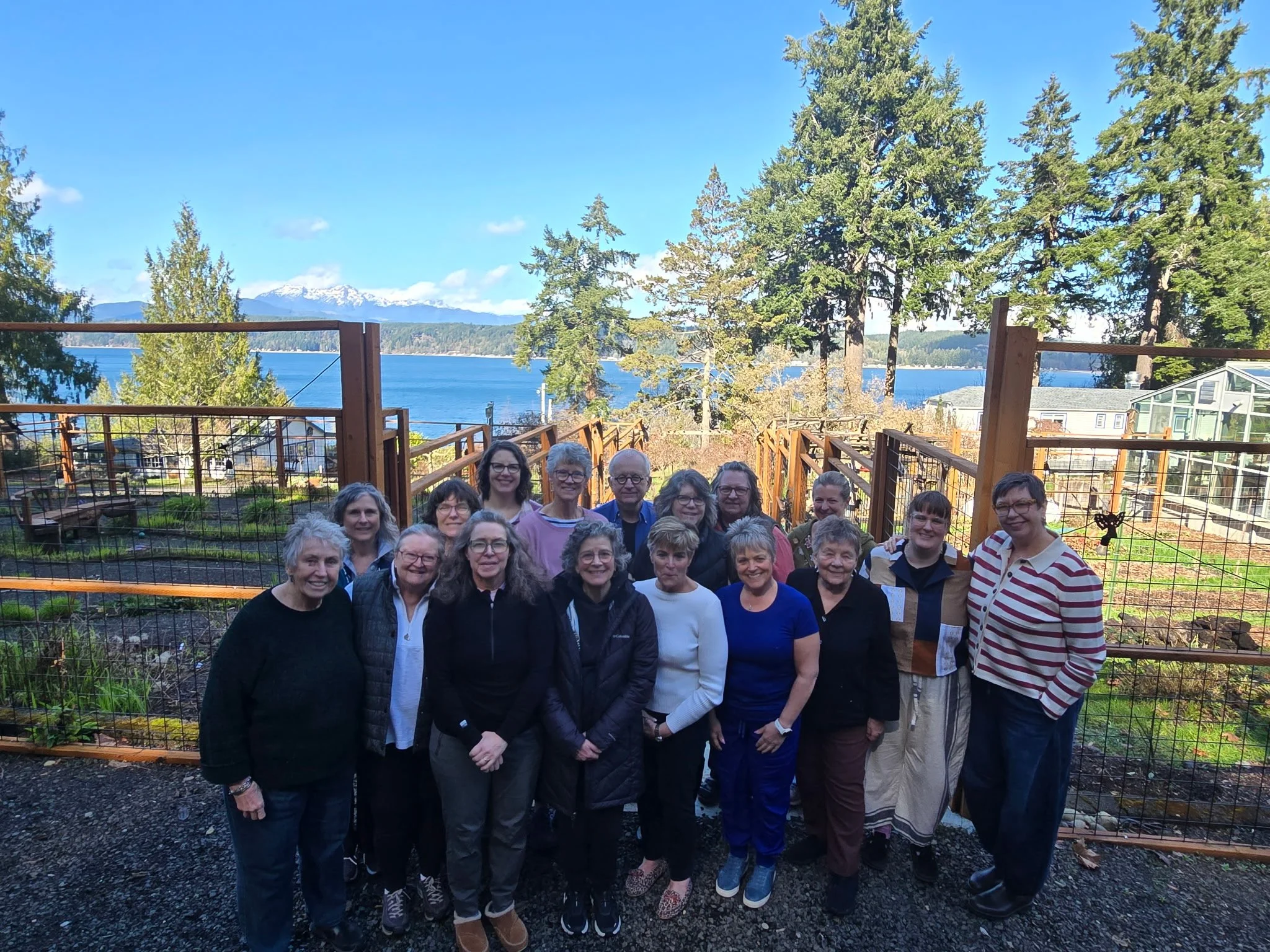 Guild members outside with a beautiful view