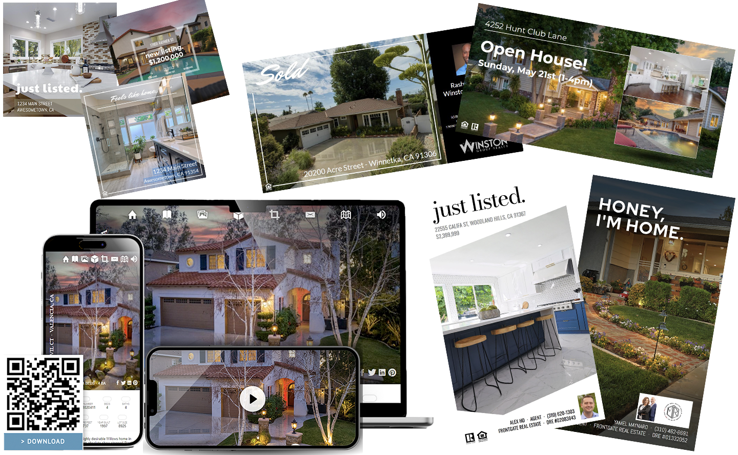 Real estate marketing kit by Half Full Real Estate Photography — listing flyers, social media graphics, and digital materials for agent property promotion.