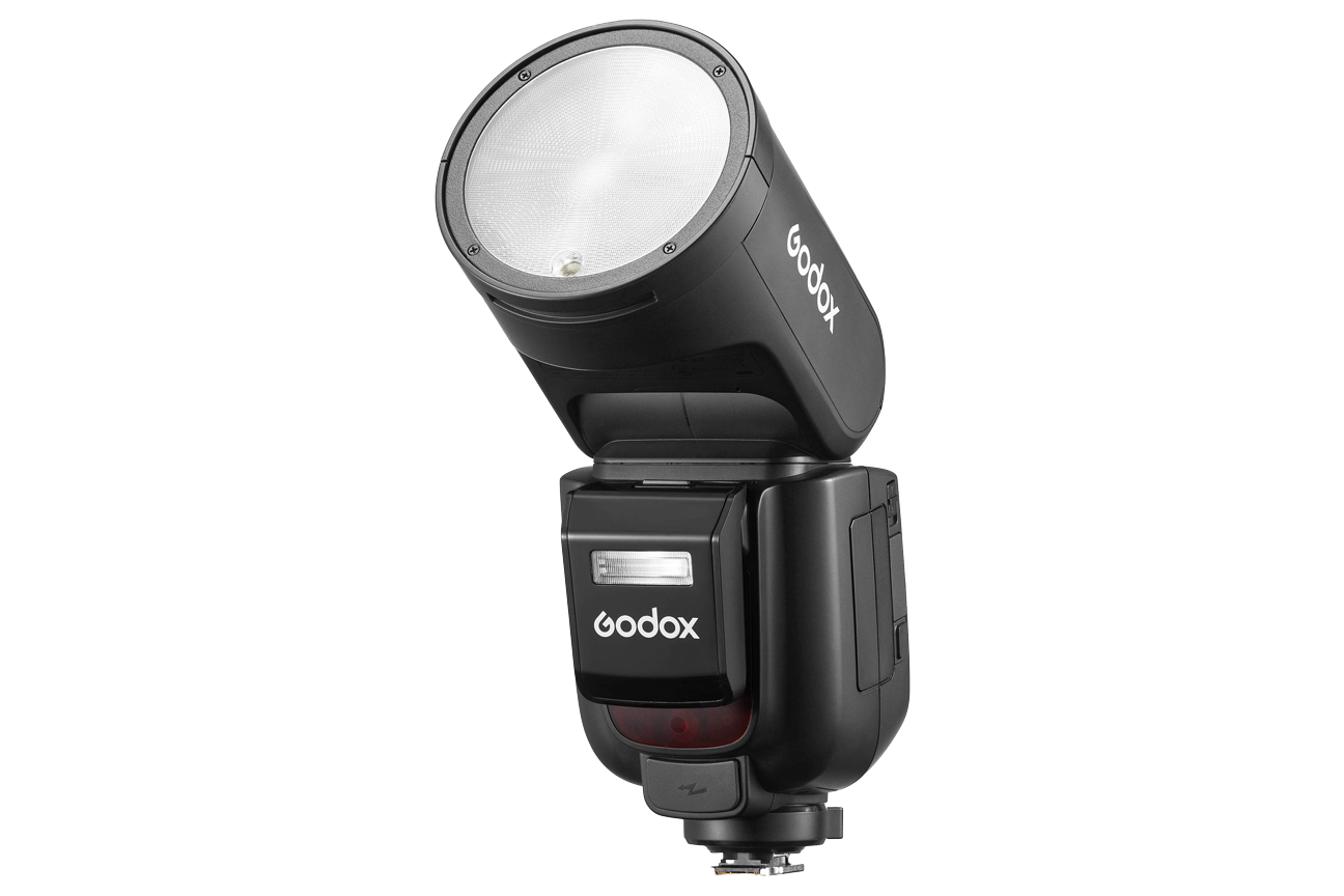 Godox V1 round-head speedlight flash used by Half Full Real Estate Photography for Flambient interior lighting.