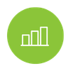 Green circular icon with a white bar chart showing three ascending bars.