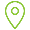 Green map pin icon on a white background