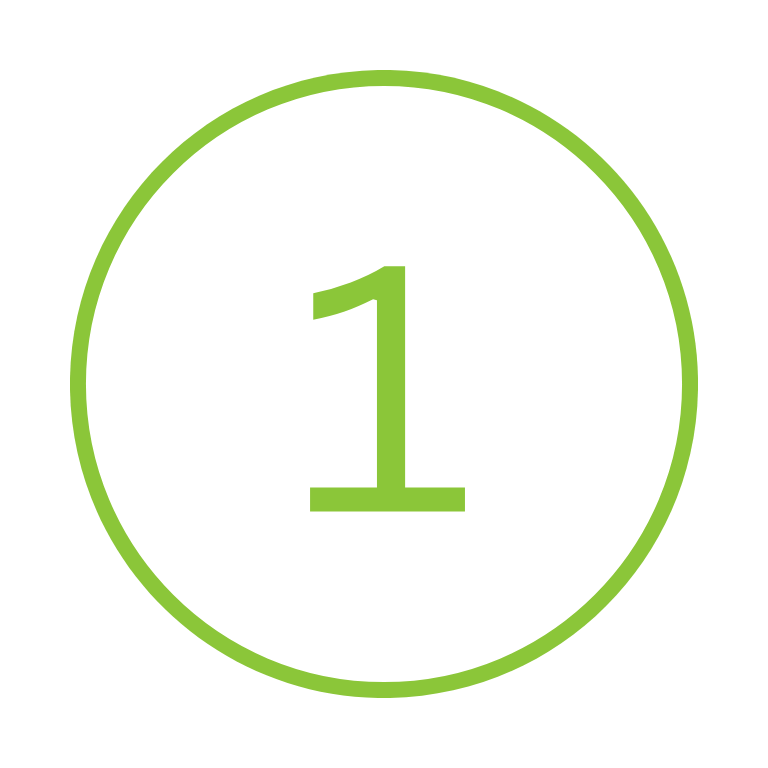 A white circle with a green border and the number 1 in the center.