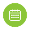 Green calendar icon on a white background