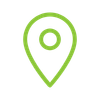 A green map location pin icon