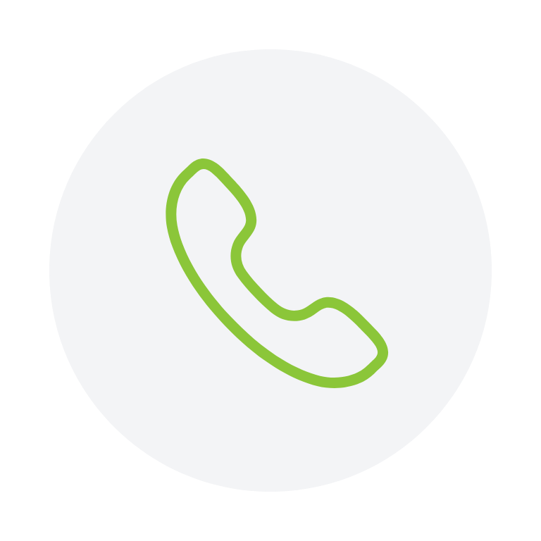 Green phone receiver icon inside a white circle on a black background.