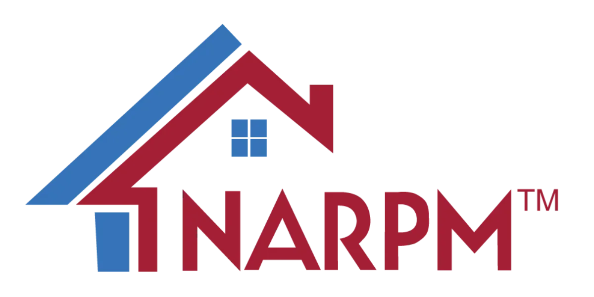 Logo of NARPM featuring a stylized house with a blue roof and red walls, with the text "NARPM" underneath.