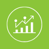 White line graph with an upward trend inside a circle on a green background.