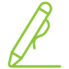 Simple green icon of a pen writing on paper