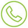 Neon green phone receiver icon inside a circle
