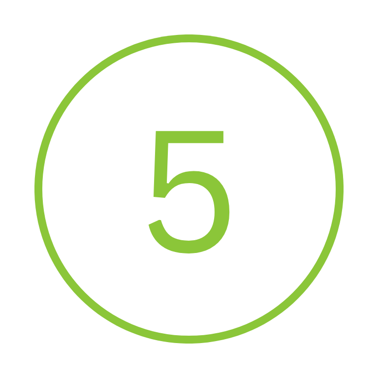 A white circular number badge with a green border displaying the number 5.