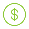 Green dollar sign enclosed in a circle.