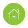 Green circular icon with a white outline of a house.