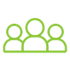 Three green human icons standing side by side
