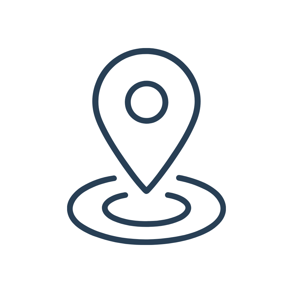 Icon of a map pin marker with a circle underneath, indicating location or navigation.