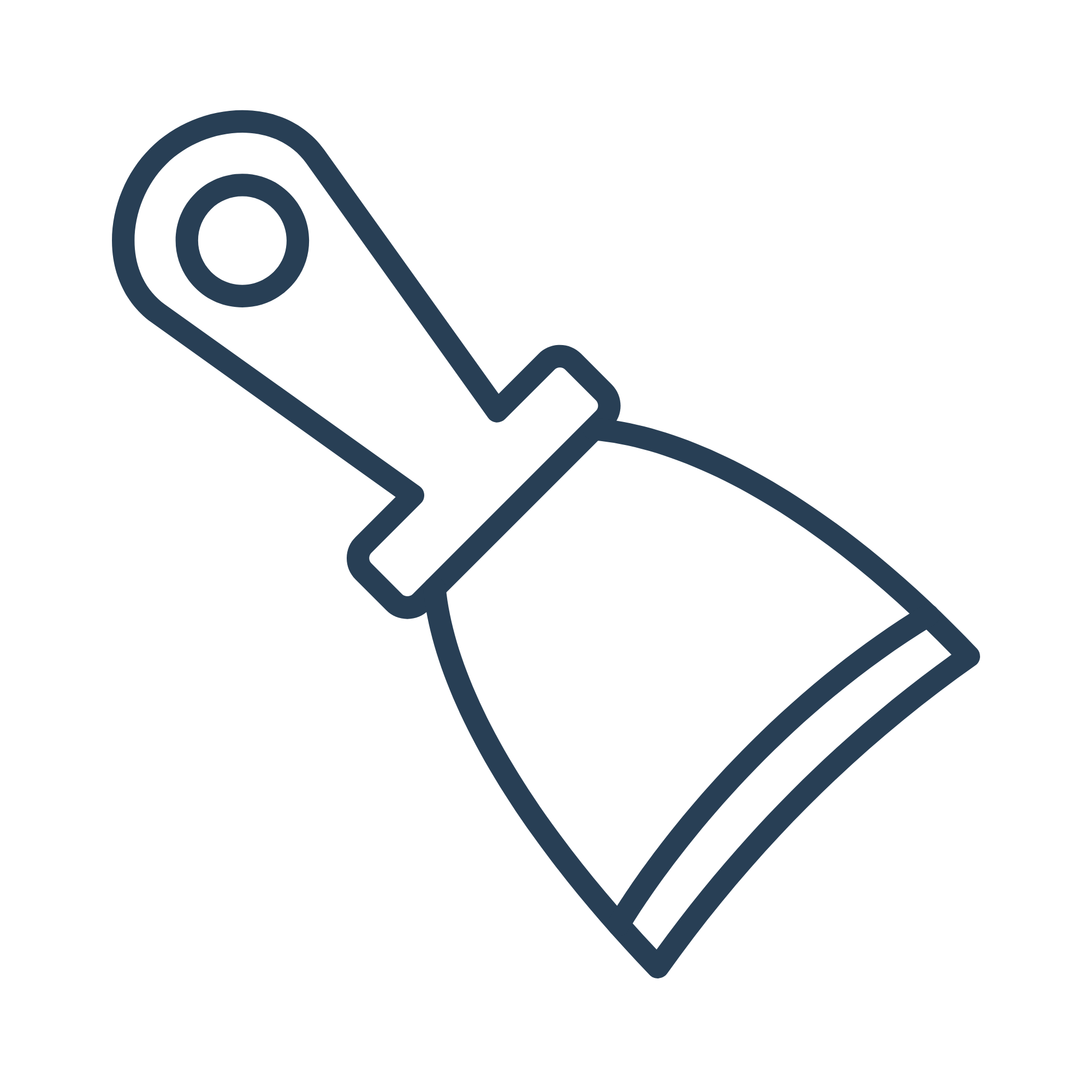 A line drawing of a paint roller with a roller cover and handle, depicted in dark blue against a black background.