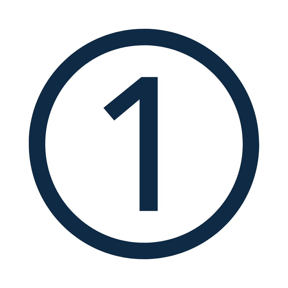 Number one inside a circle, typically used as a countdown or step indicator.