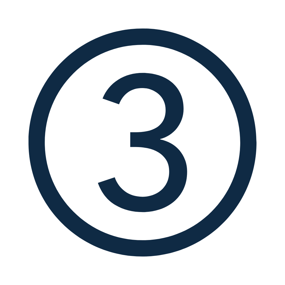 A large black circle with a dark blue outline and the number 3 in the center, indicating a countdown or step in a sequence.