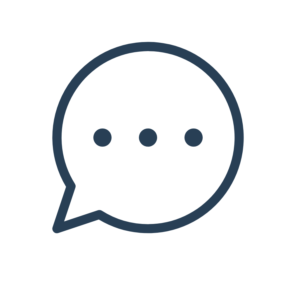 A black speech bubble icon with three dots inside, representing a chat or messaging application.