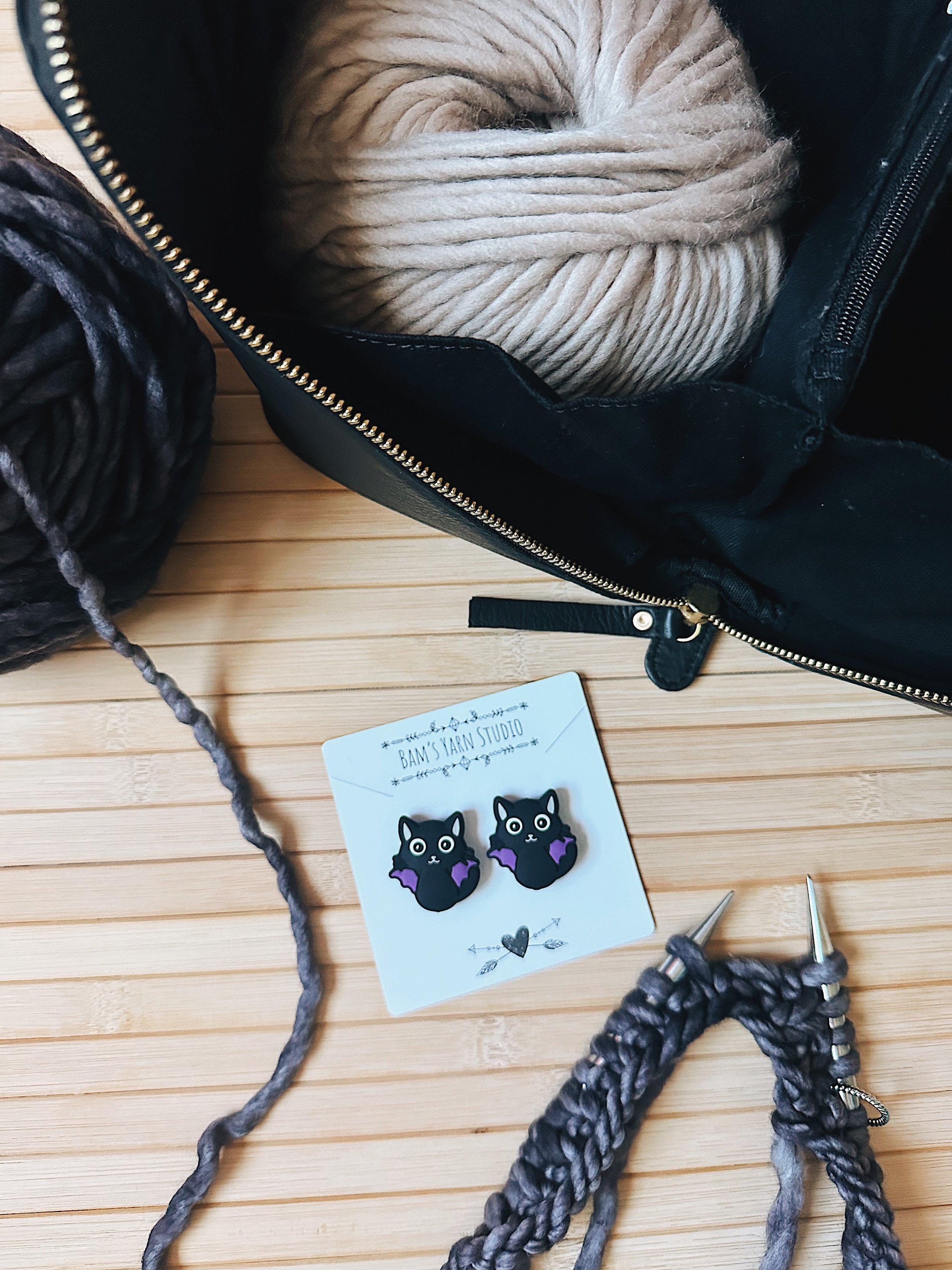 Bat Cat - Knitting Needle Stoppers