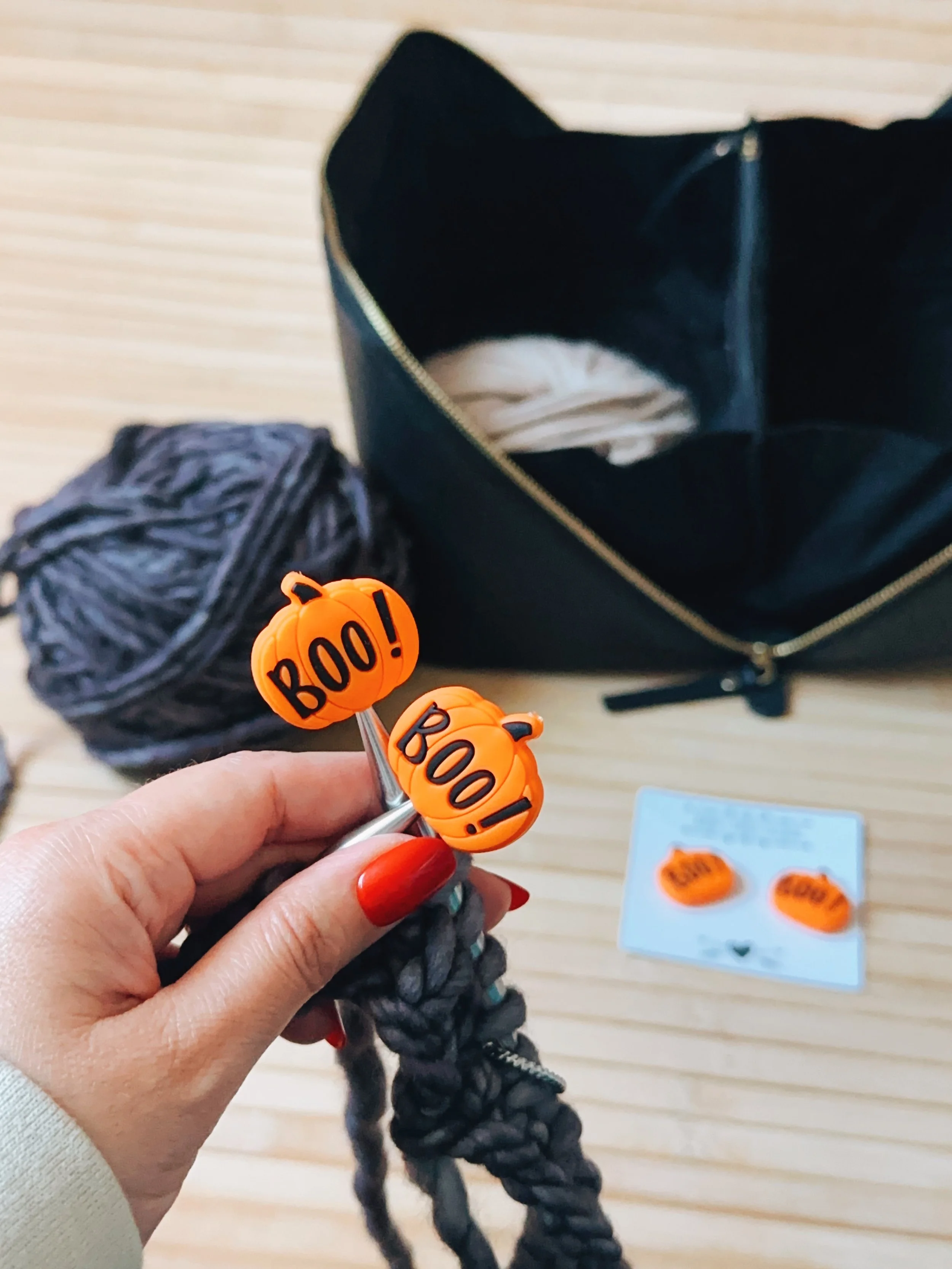 Boo! Pumpkin - Knitting Needle Stoppers