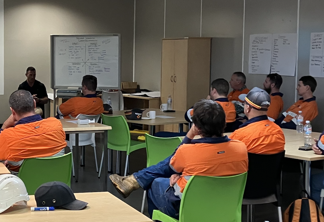 Dave Kramer facilitating a bystander workshop for a group of men in construction.