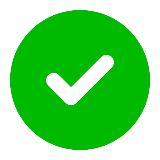 Green circle with a black check mark in the center.