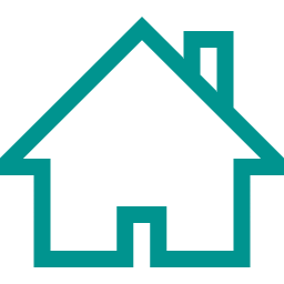 Outline drawing of a house with a chimney against a black background