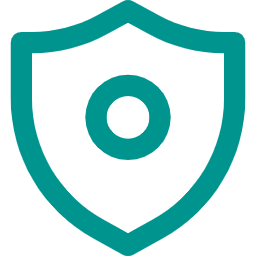 A minimalist icon of a shield with a circle in the center