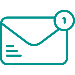 Outline of an envelope with a circular badge indicating new message