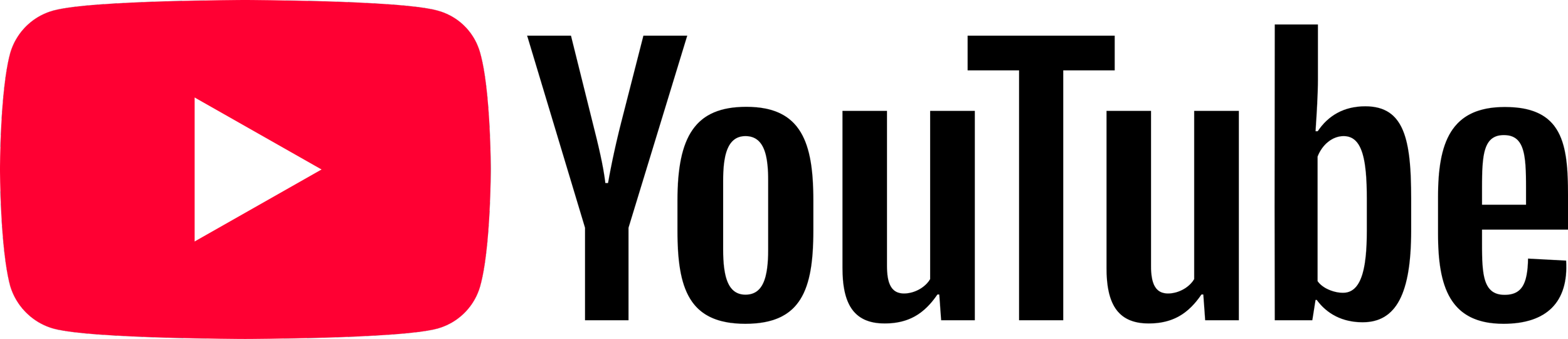 YouTube logo with red play button icon and black text reading 'YouTube'.