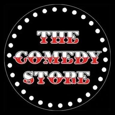 The Comedy Store logo with dotted border, reading 'The Comedy Store' with 'Comedy' crossed out in red.