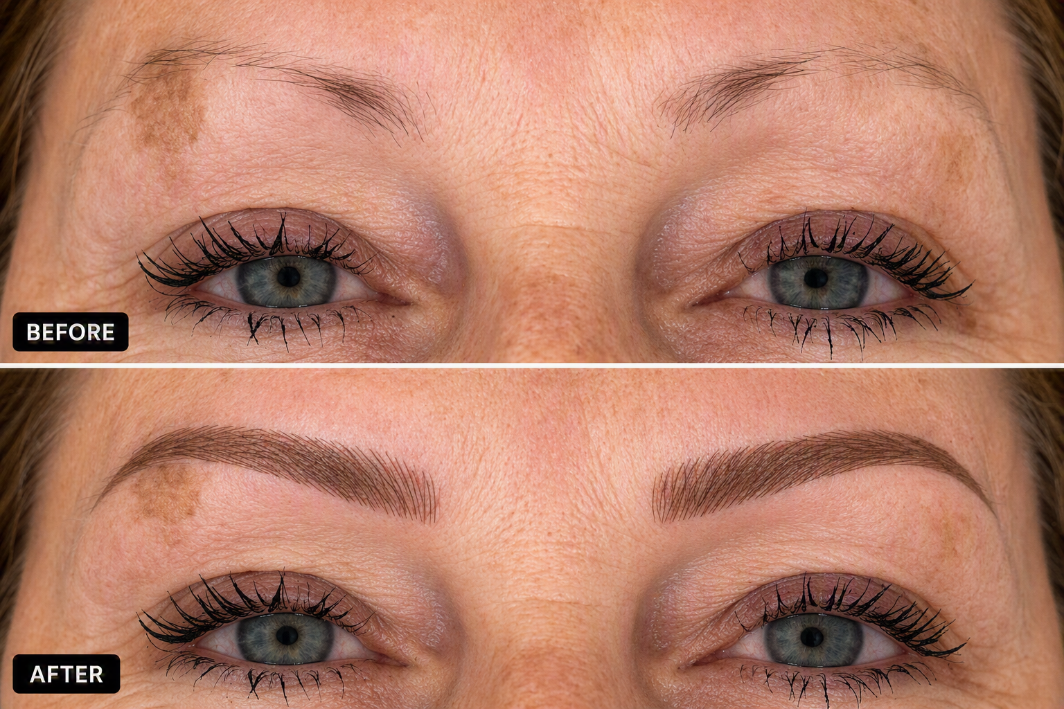 Combination brows before and after cosmetic tattoo at La Signora, Mount Martha