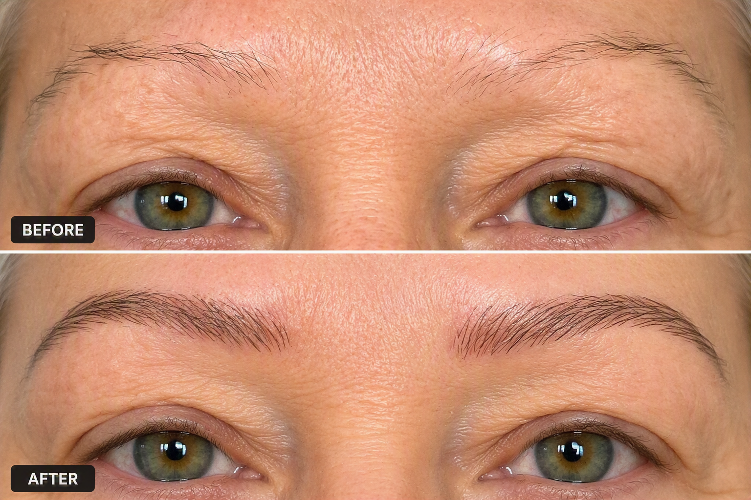 Nano brows before and after cosmetic tattoo at La Signora, Mount Martha