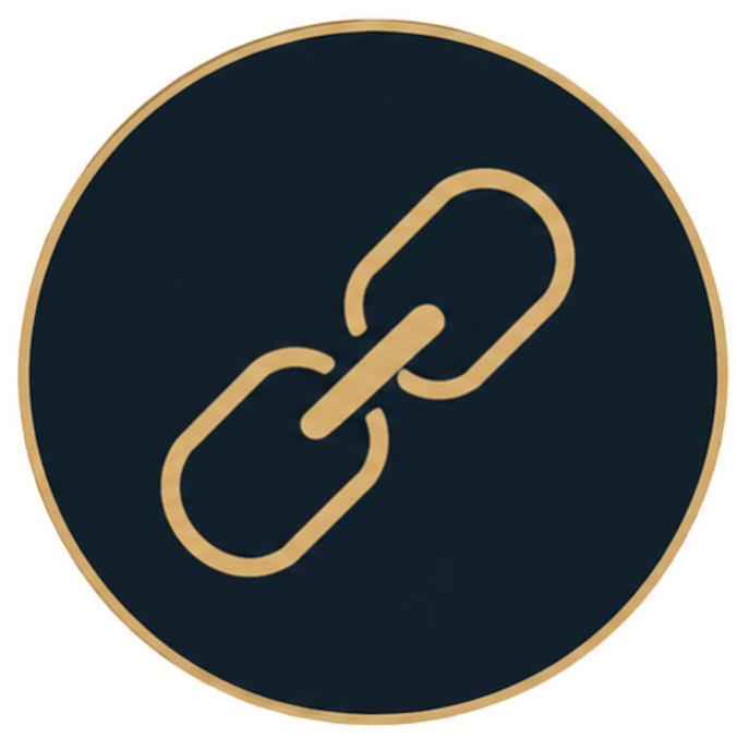 Icon of a chain link symbol on a dark circular background.