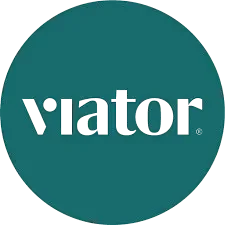 Circular logo with teal background and the word 'viator' in lowercase letters