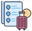Travel itinerary with a suitcase and location pins