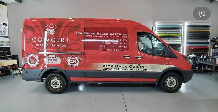 Installed Cowgirl Hospitality Group vehicle wrap