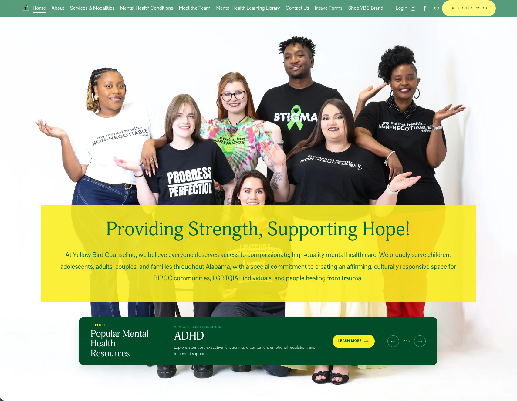 Yellow Bird Counseling redesigned homepage