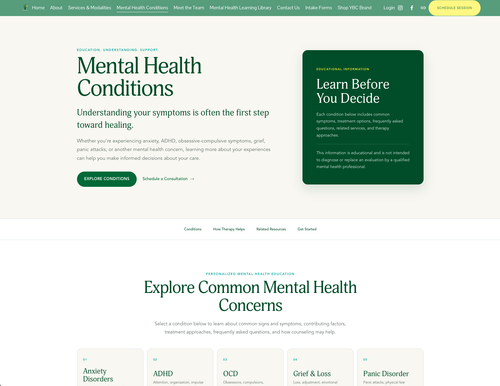 Yellow Bird Counseling mental health conditions page