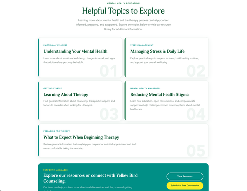 Yellow Bird Counseling educational resource design