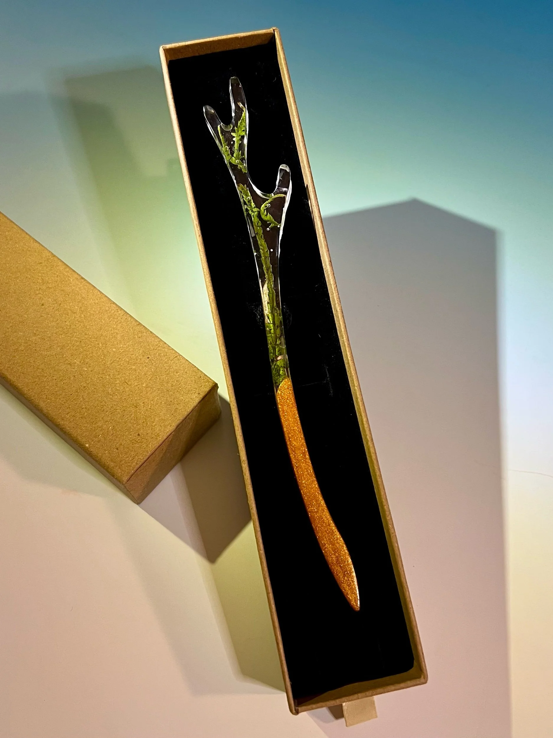 Hair Wand with Ferns and Gold, Put up your hair with nature