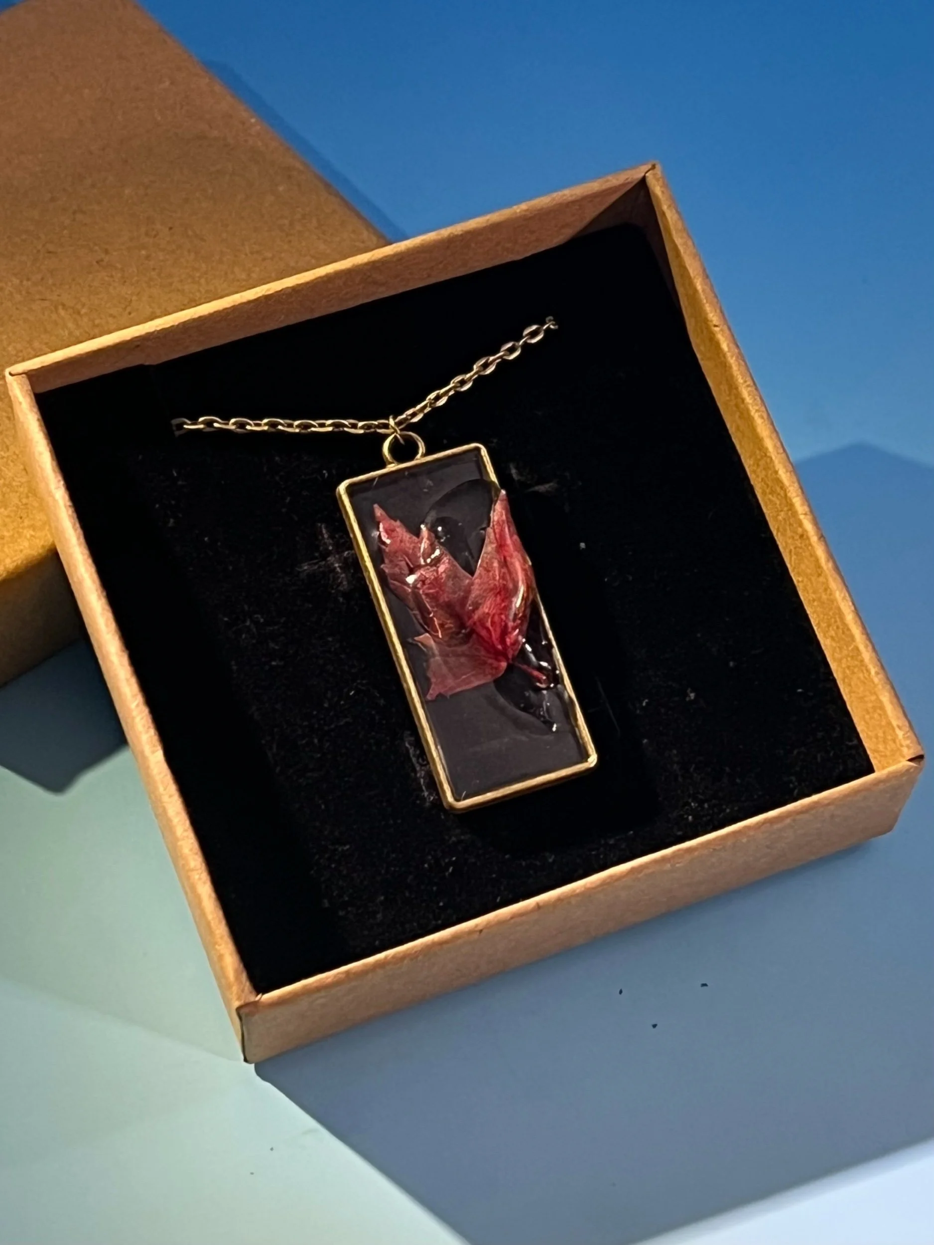 Maple Leaf in Ice Necklace, Handcrafted Real Nature Pendant