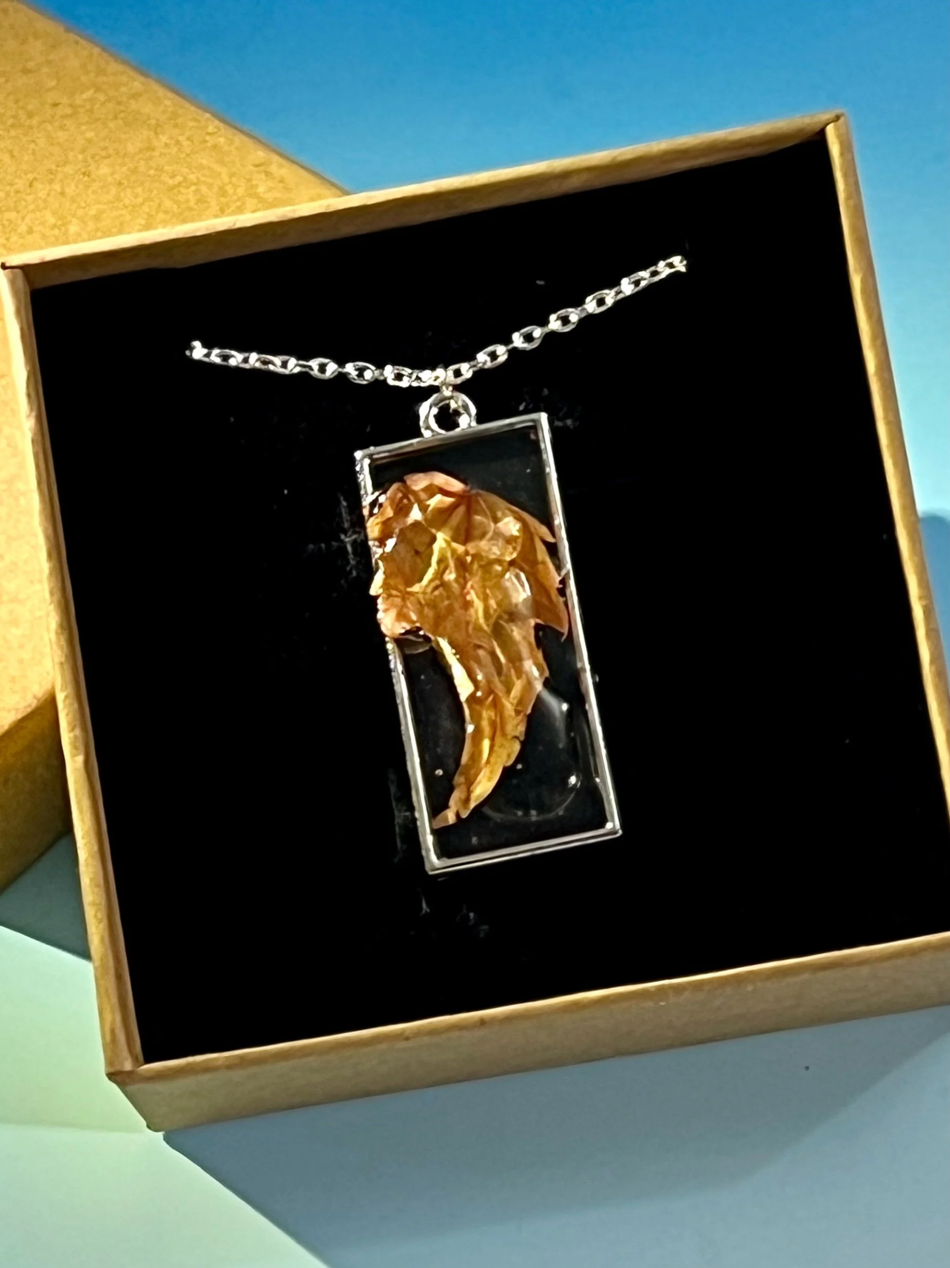 Maple Leaf in Ice Necklace, Handcrafted Real Nature Pendant