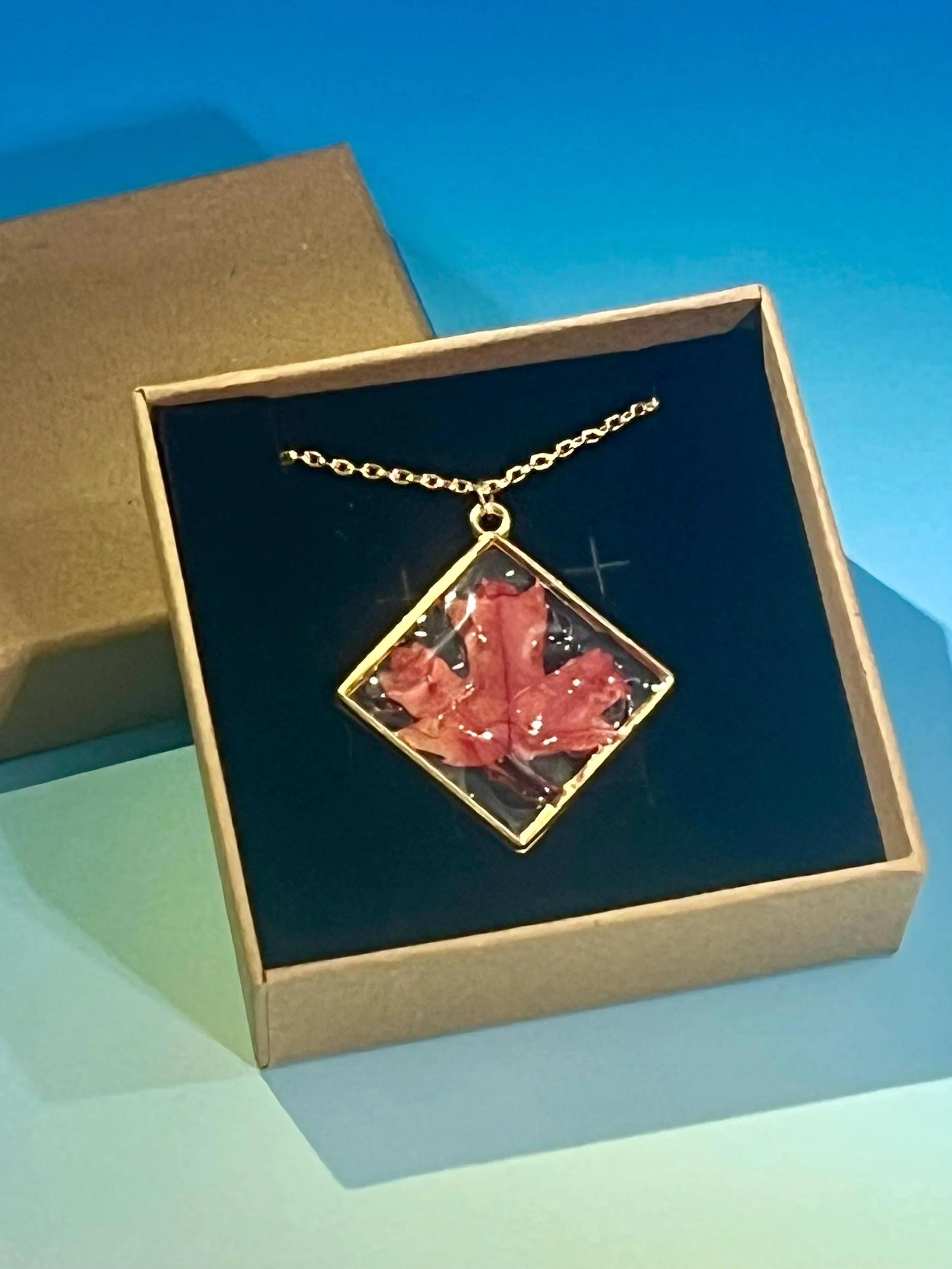 Maple Leaf in Ice Necklace, Handcrafted Real Nature Pendant