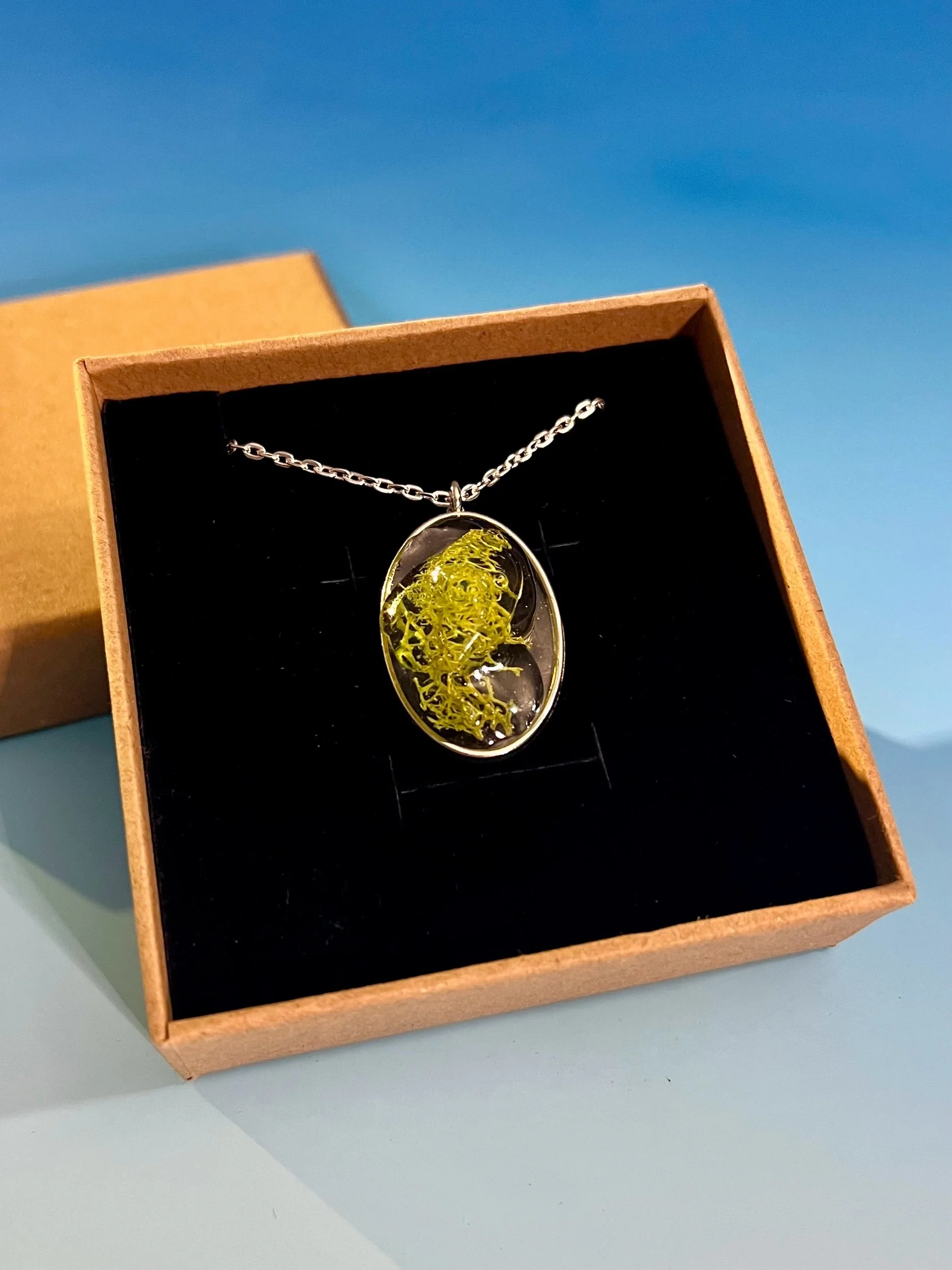 Moss in Ice Necklace, Handcrafted Real Nature Pendant