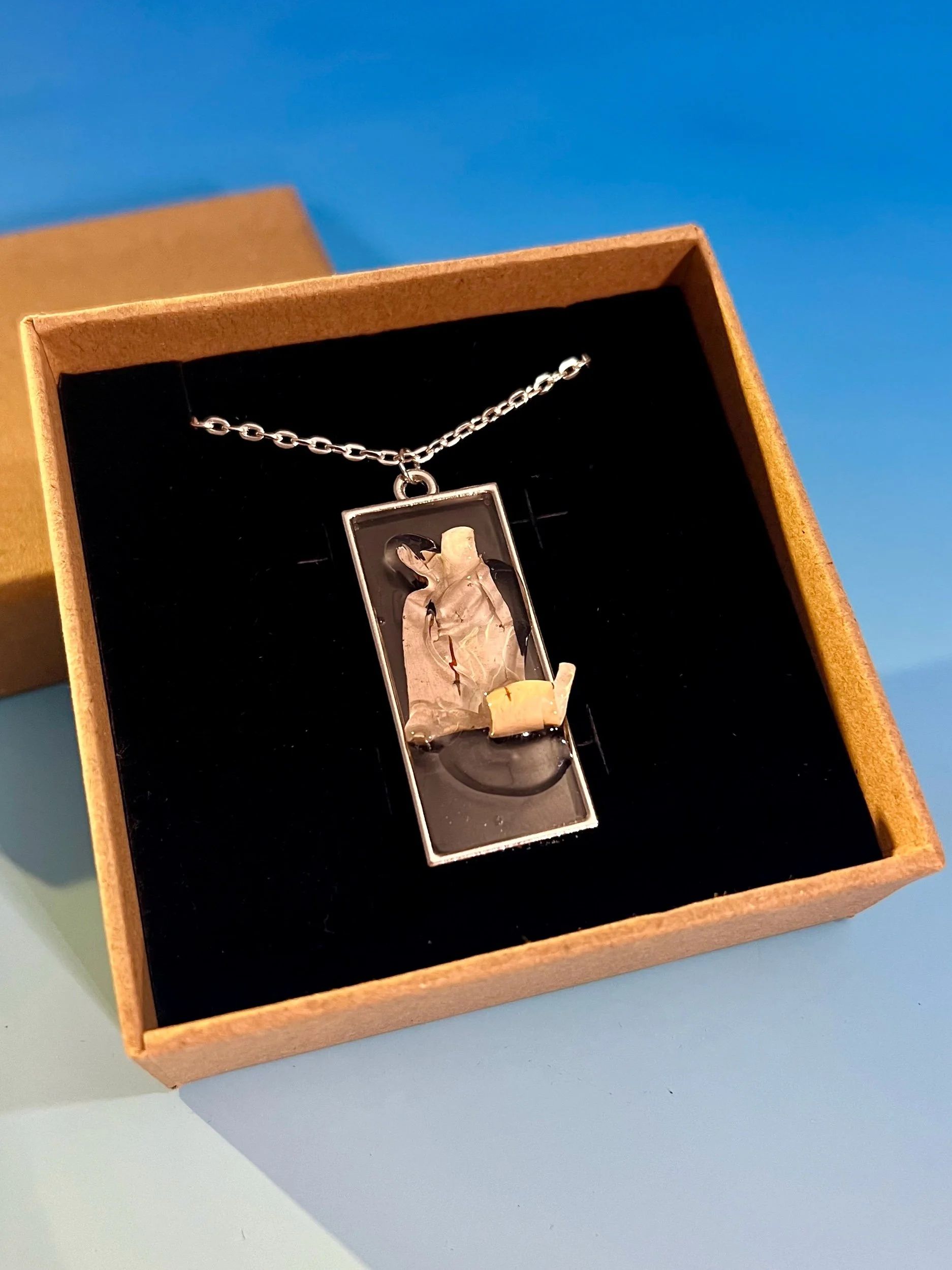 Birch Bark in Ice Necklace, Handcrafted Real Nature Pendant