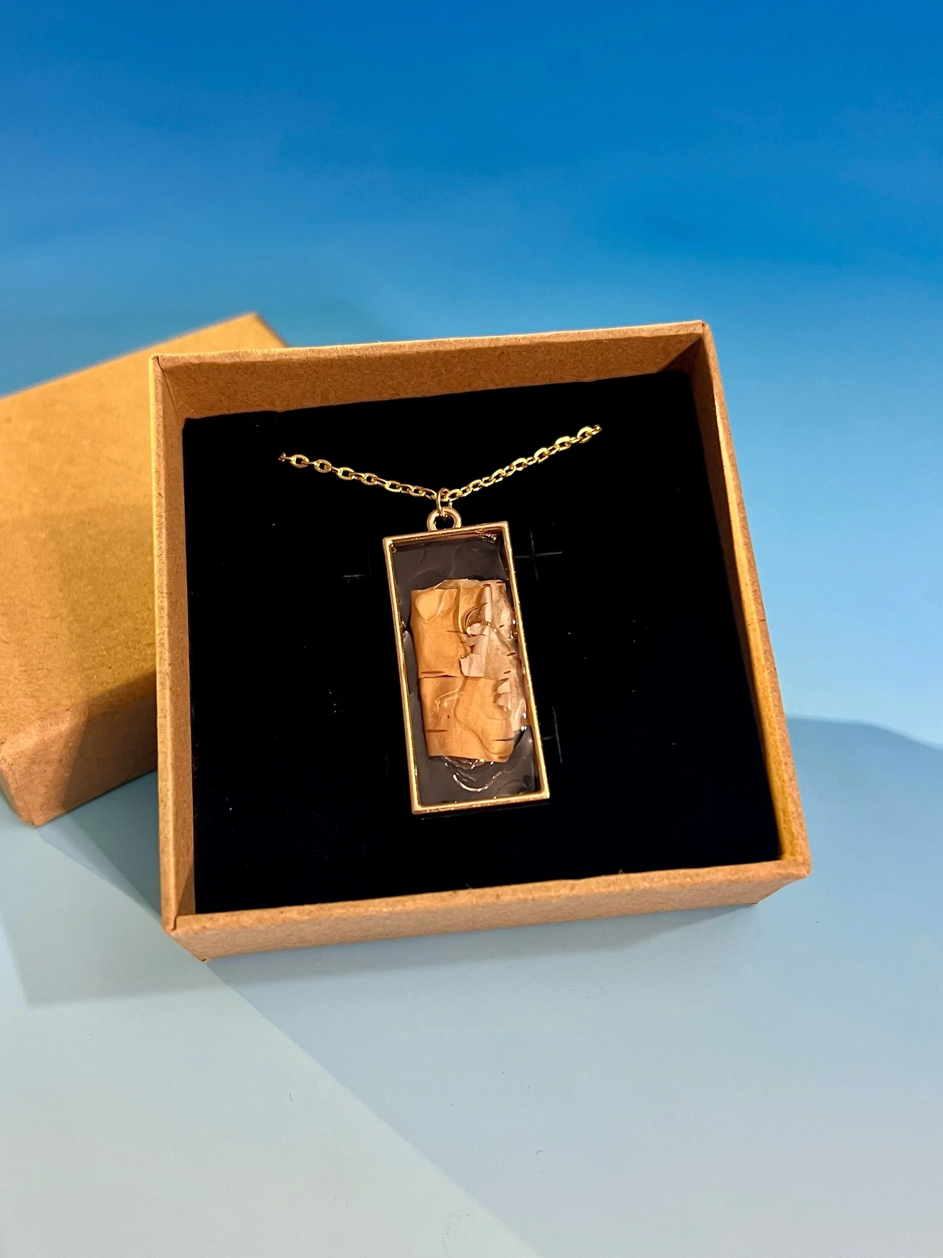 Birch Bark in Ice Necklace, Handcrafted Real Nature Pendant