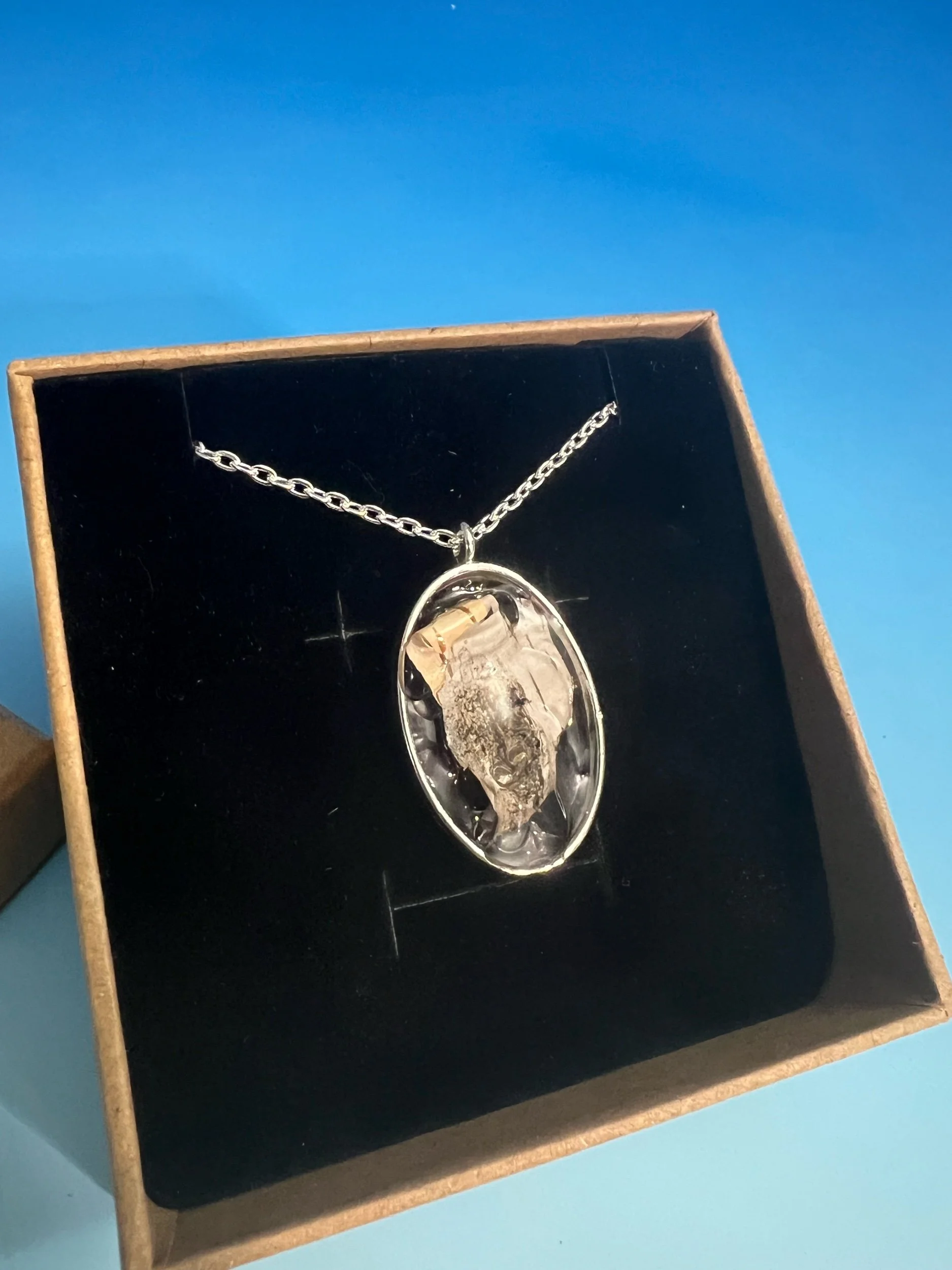 Birch Bark in Ice Necklace, Handcrafted Real Nature Pendant